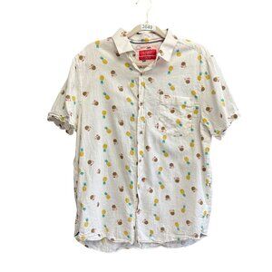 Bruno Milano Modern Fit Pineapple All Over Print Button Down Shirt Men Large